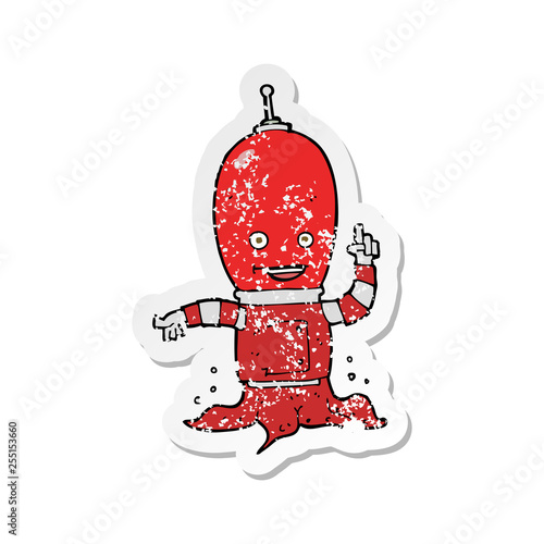 retro distressed sticker of a cartoon alien spaceman