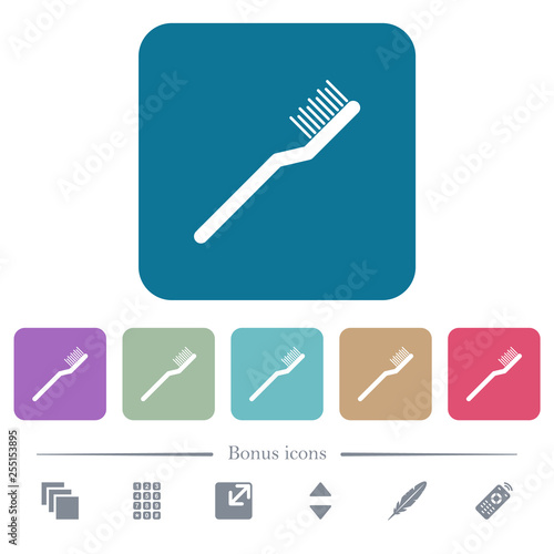 Toothbrush flat icons on color rounded square backgrounds