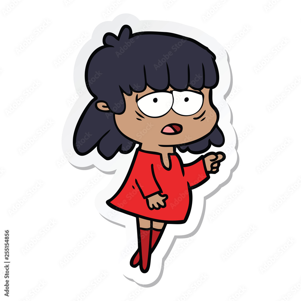 sticker of a cartoon tired woman sticker of a cartoon tired woman