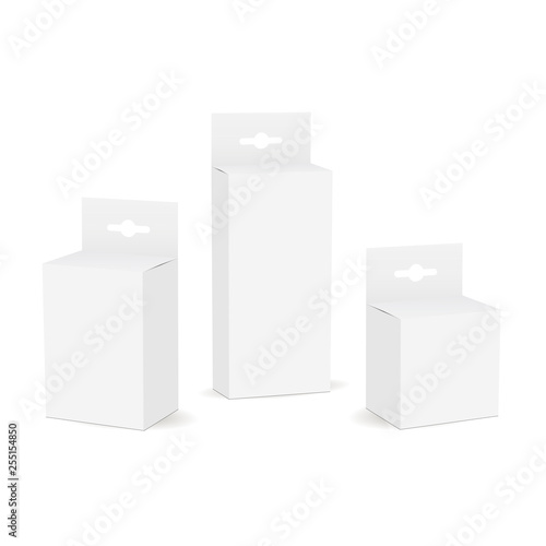 Set of three boxes with euro slot hanger isolated on white background. Vector illustration