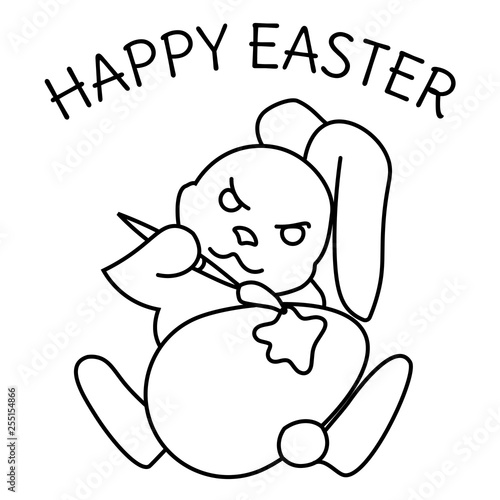 Coloring page of an Easter Bunny painting an egg