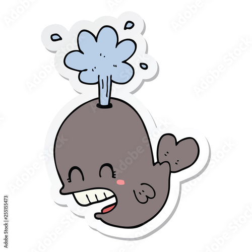 sticker of a cartoon spouting whale
