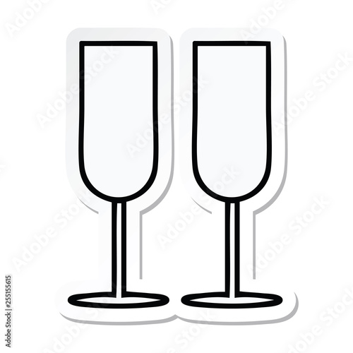 sticker of a cute cartoon champagne flutes