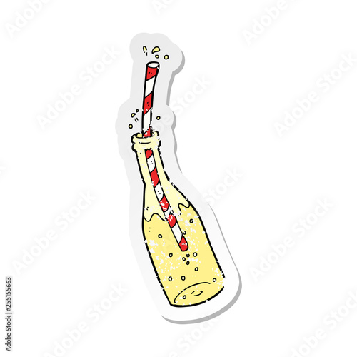 retro distressed sticker of a cartoon fizzy drink and straw