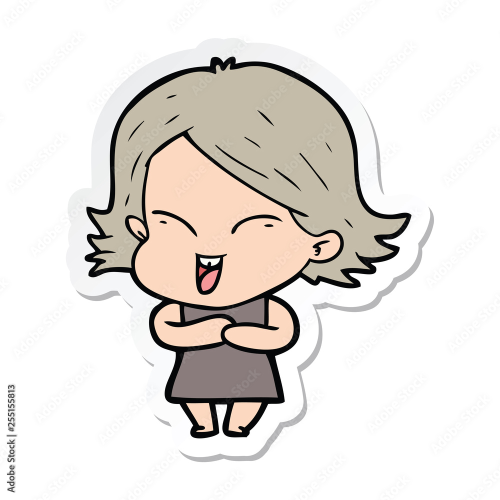 sticker of a happy cartoon girl sticker of a happy cartoon girl