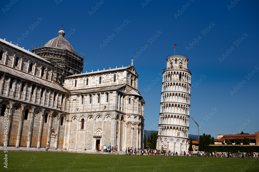 View of a leaning Tower of Pisa, Italy. Horizontal view.