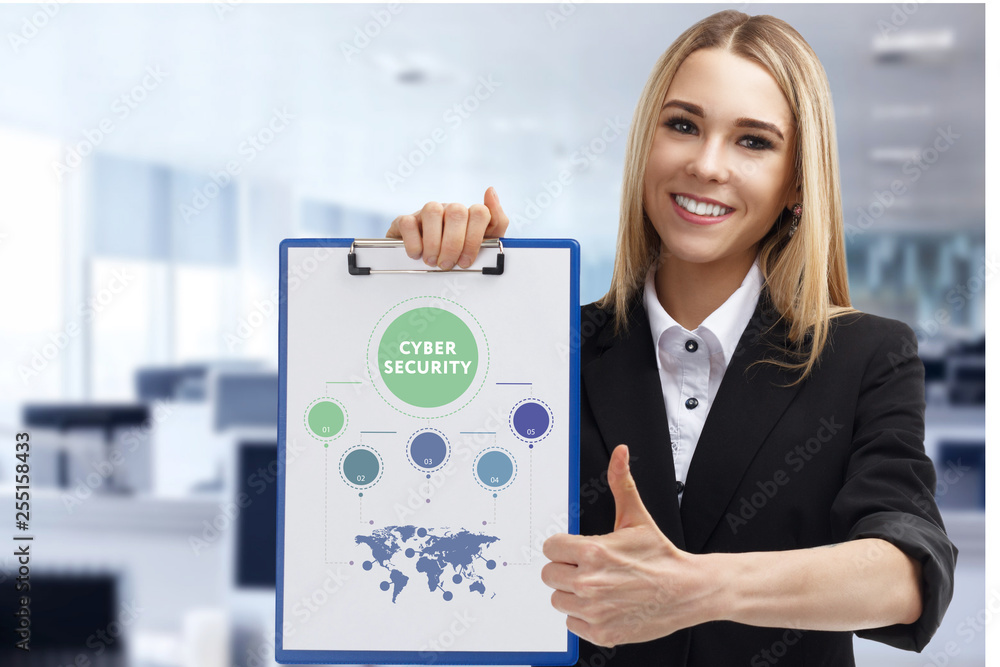 Business, technology, internet and networking concept. Young entrepreneur showing keyword: Cyber security Business, technology, internet and networking concept. Young entrepreneur showing keyword: Cyber security