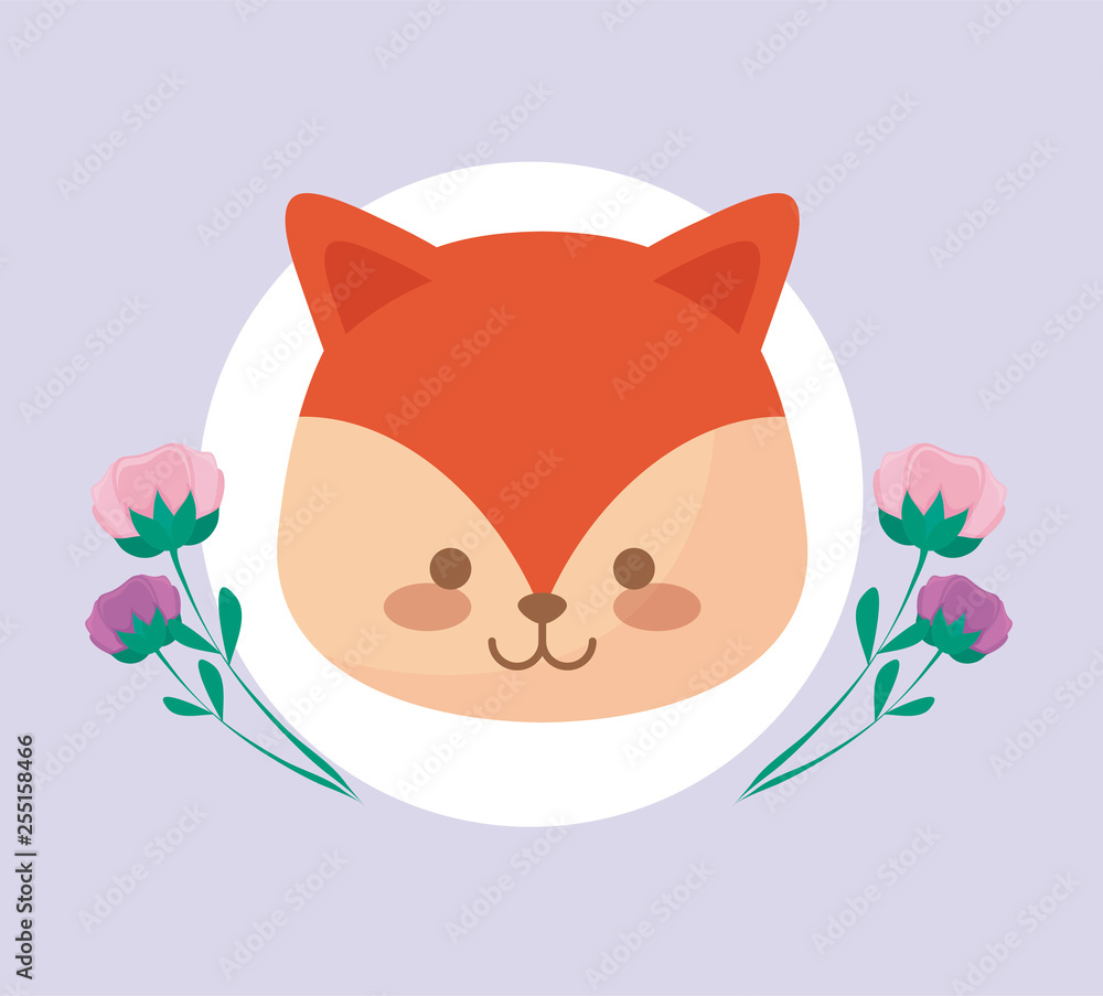 head of cute fox with flowers head of cute fox with flowers