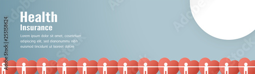 Vector illustration in concept of health insurance. Template design is on pastel blue background in 3D paper cut style.