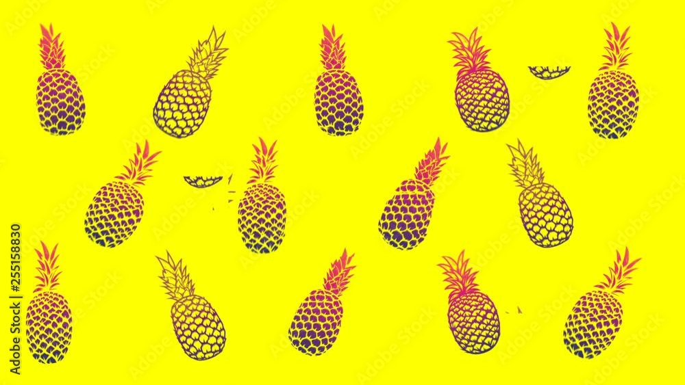 Animated background with pineapples. Summer party design Animated background with pineapples. Summer party design