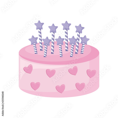 sweet cake with candles isolated icon