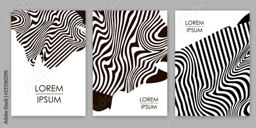 Black lines. Zebra backgrounds set. Templates for cover, card, banner, poster.