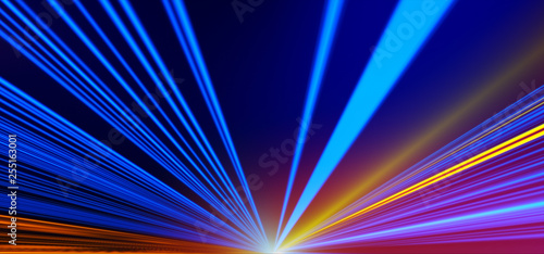 Neon Background. Abstract lines. Laser beams. Stylish wallpaper. Neon Lights. Orange and Blue. 