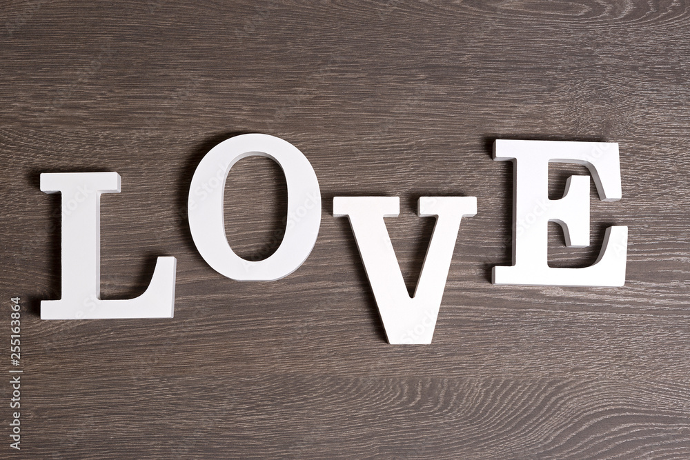 Love, written in letters, top view Love, written in letters, top view