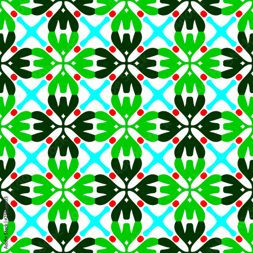 Bright seamless pattern with colorful geometric ornament.