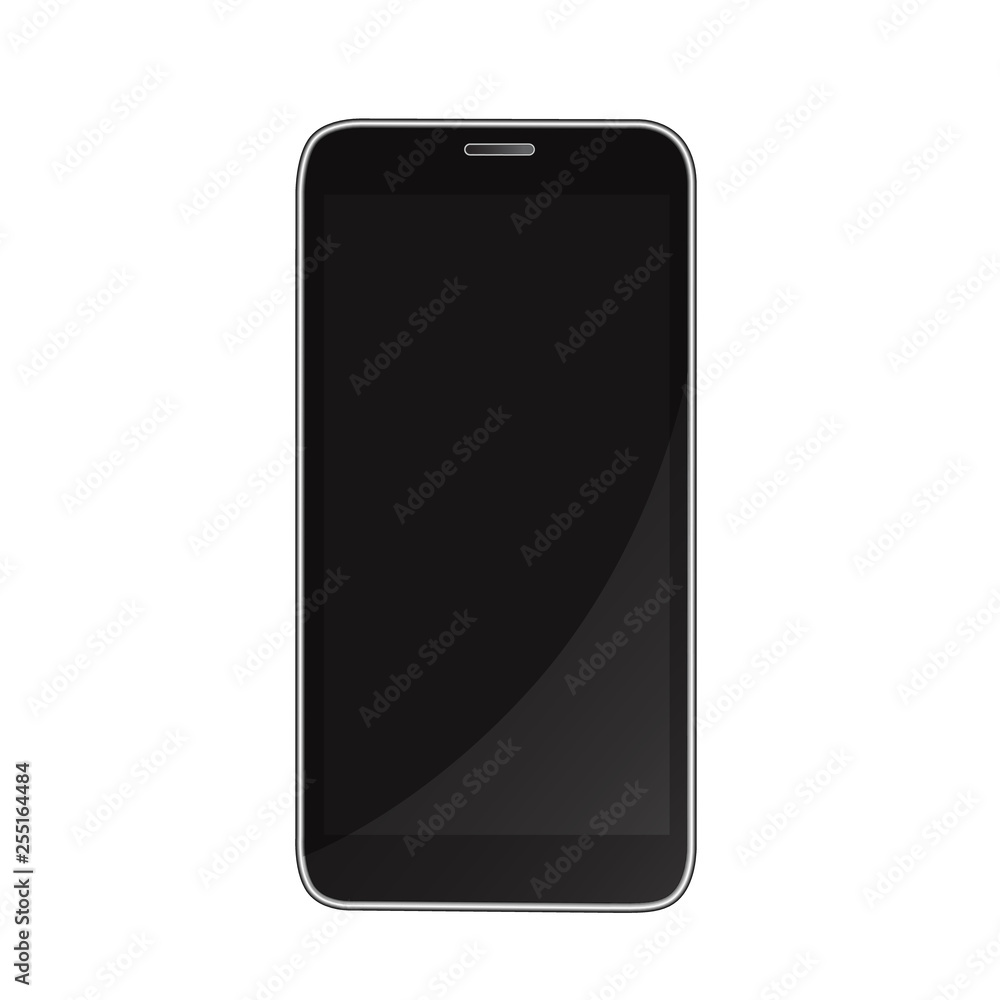 Single black smartphone isolated on white background. Clipping path - image. Top view Single black smartphone isolated on white background. Clipping path - image. Top view