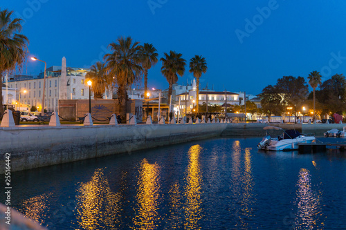Marina night scene in Faro Portugal
