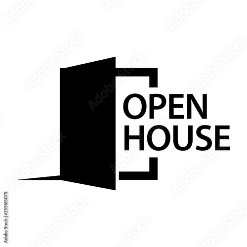 Open house with open door stock icon, flat design