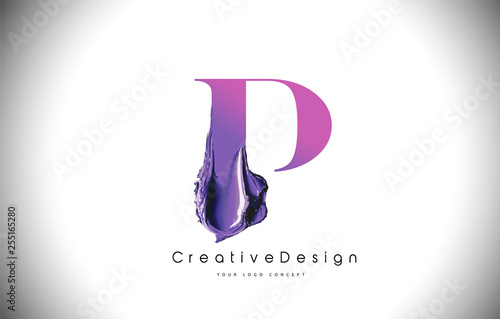 P Letter Design Brush Paint Stroke. Purple p Letter Logo Icon with Violet Paintbrush