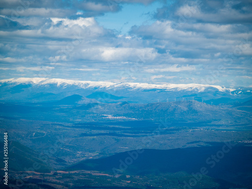 Aerial view of a mountain landscape from La Pena de Francia in La Alberca  Salamanca 