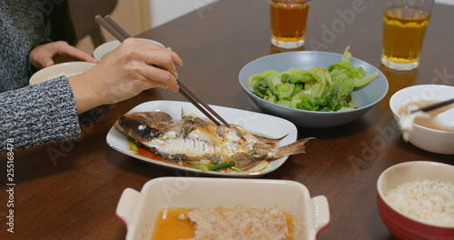 Couple have dinner together at home
