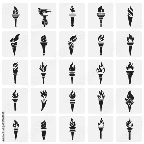 Torch icons set on squares background for graphic and web design. Simple vector sign. Internet concept symbol for website button or mobile app.