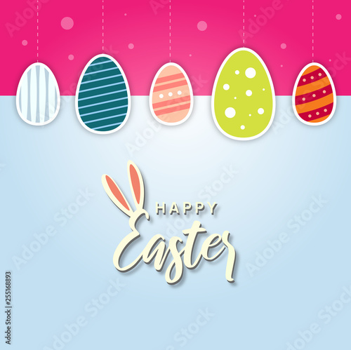 Osterkarte mit Ostereiern und Happy Easter