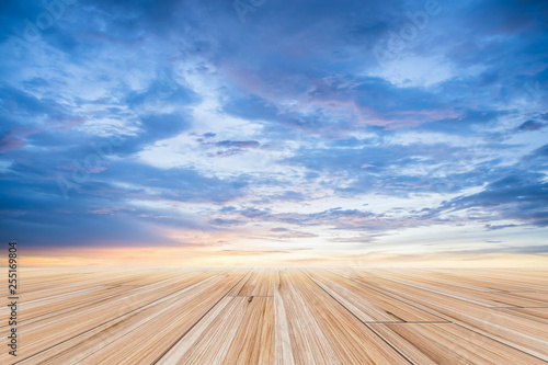 Wood floor and natural scenery photo