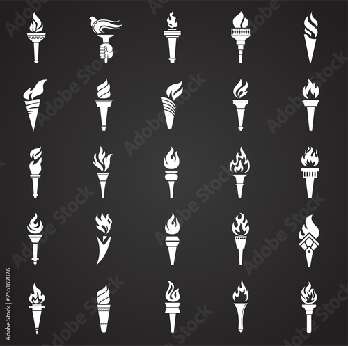 Torch icons set on black background for graphic and web design. Simple vector sign. Internet concept symbol for website button or mobile app.
