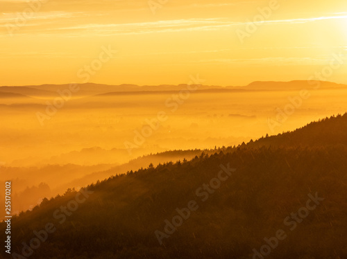 Sunset over village Steinbergen in Germany