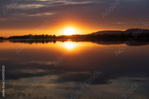 Sunset on a lake in Hohenrode in Germany