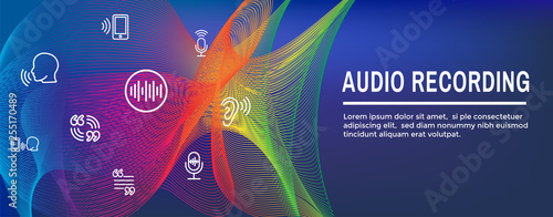 Audio Recording or Voice Command Icon with Sound Wave Images
