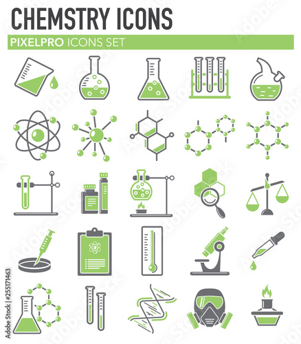 Chemistry icons set on white background for graphic and web design. Simple vector sign. Internet concept symbol for website button or mobile app.