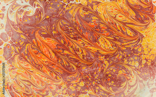 imprint ebru texture on paper yellow waves