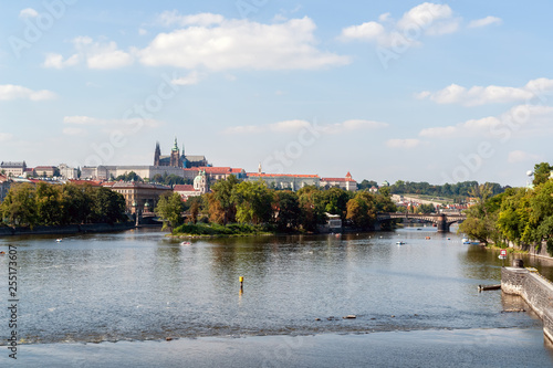 Legion Bridge, aka Most legii, on Vltava river with castle in background - Prague, Czech Republic