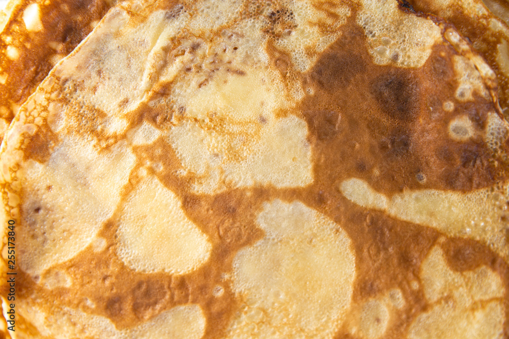 Pancakes texture on kithcen table - Flatlay top view Pancakes texture on kithcen table - Flatlay top view
