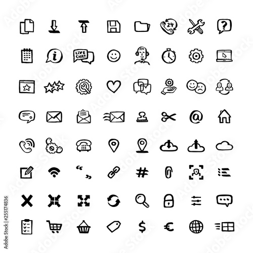 Naive style icon set. Doodle ink Set of icons with elements for mobile concepts and web apps. Vector hand drawn naive style line icons.