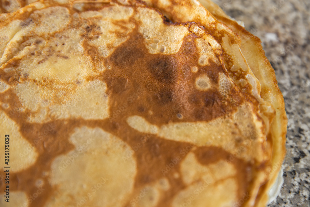 Pancakes texture on kithcen table - Flatlay top view
