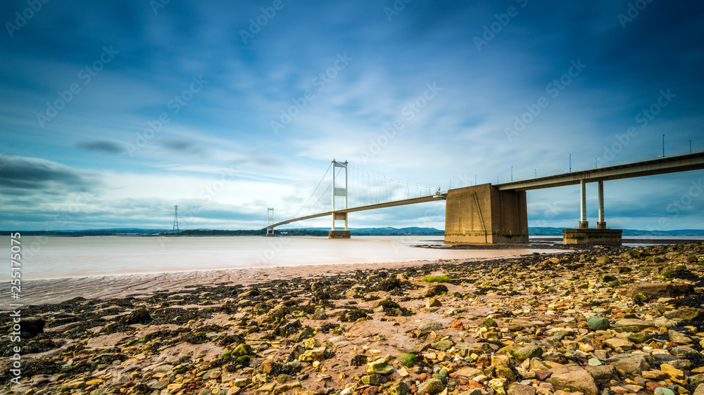 Gateway to Wales, built in 1966 the Severn Bridge and beach. Gateway to Wales, built in 1966 the Severn Bridge and beach.