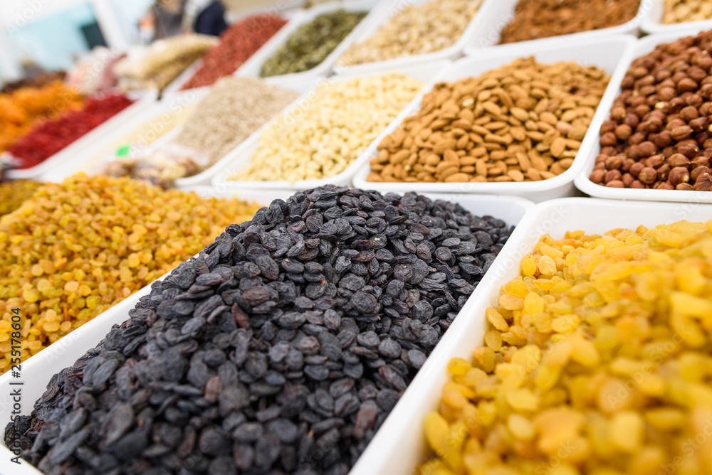a dry nuts mix in store showcase. a dry nuts mix in store showcase.
