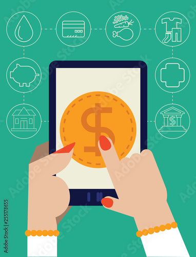 Woman Makes Monthly Budget on Tablet