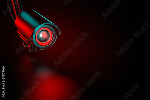 Obraz na plátně Security surveillance camera on an even background. 3D rendering