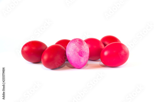 Red and pink easter eggs isolated on white background