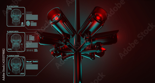 Cctv is checking information about citizens in surveillance security system. Big brother is watching you concept. 3D rendering