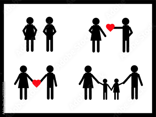 set of family silhouettes of people