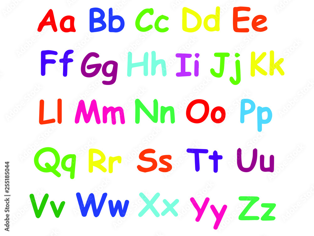 Hand drawn alphabet. Modern vector font. Creative font. Colored letters on white background