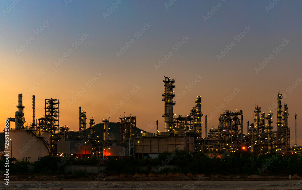 oil refinery at twilight.