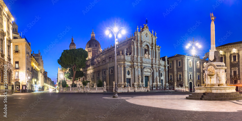 Catania Cathedral at night, Sicily, Italy