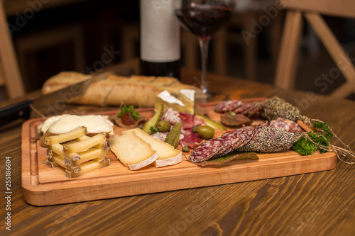 Cheese, sausages and red wi...