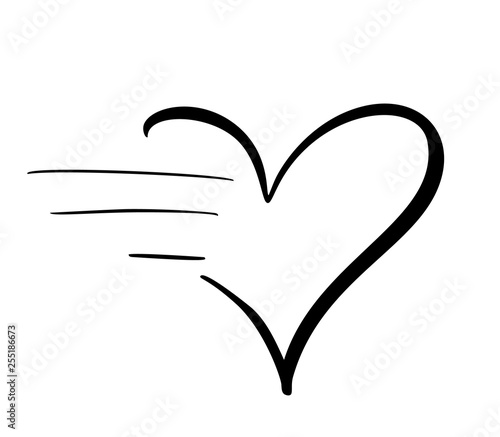 Lovely calligraphy heart icon with fast speed effect. Vector illustration Valentines day design for modern abstract with symbols of speed, rush progress energy